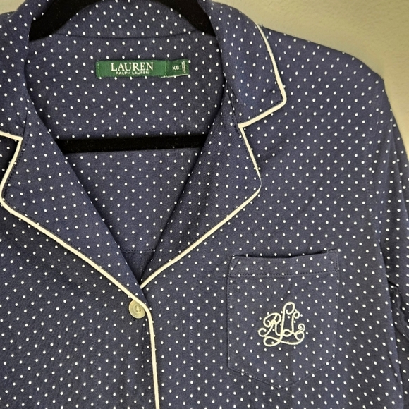 NWT!!!‎ Lauren Ralph Lauren Navy Polka Dot Pajama Top, Size XS - Picture 3 of 5